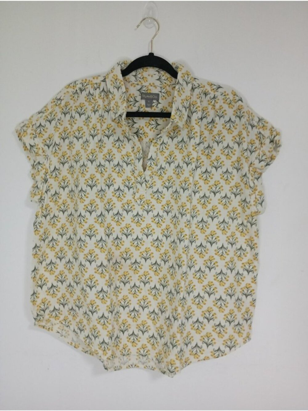 Style & Co Womens XL Yellow Floral  Top 100% Country Style